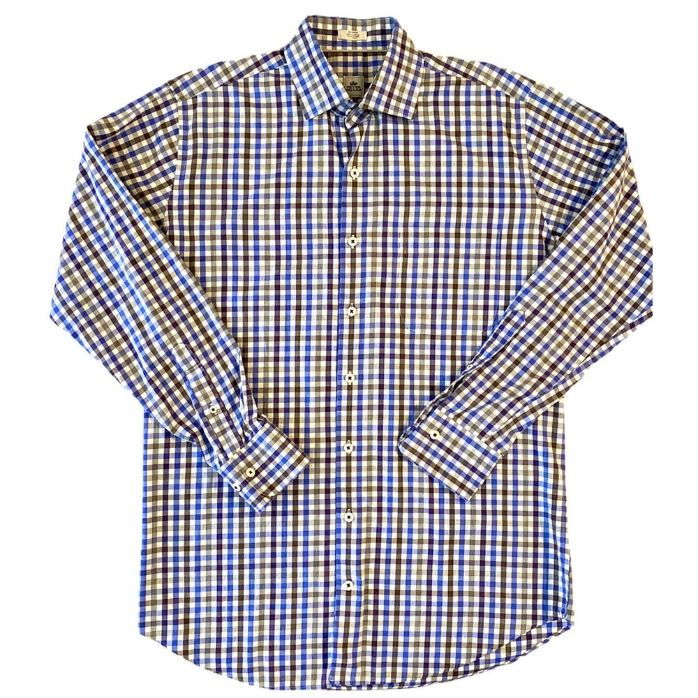 Peter Millar Crown Ease Stretch Blue Checkered Dress Shirt Mens Sz M $138 NWOT
